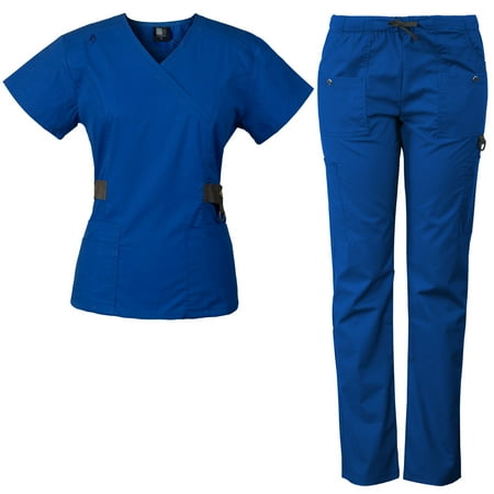 

Medgear 12-Pocket Women s Scrub Set with Silver Snap Detail & Contrast Trim Royal 2X-Large