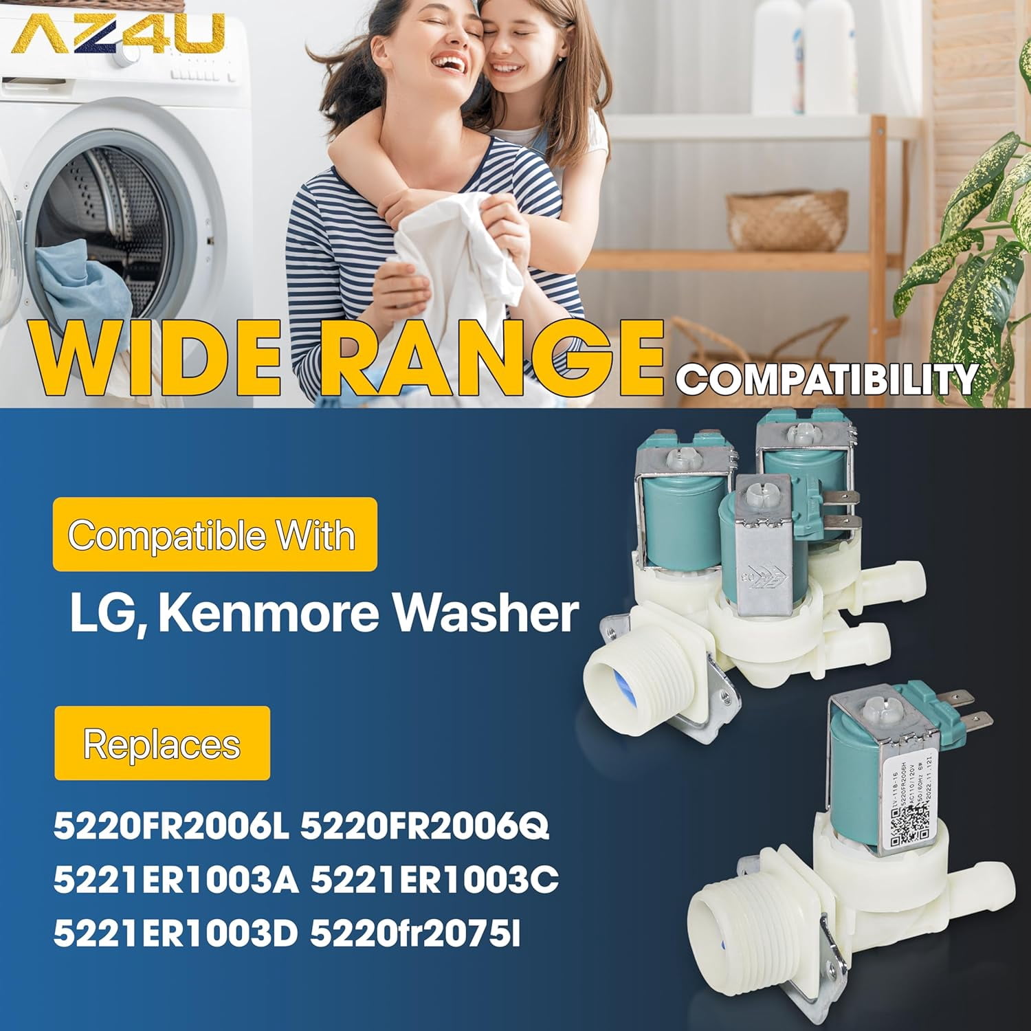 AZ4U For Washer Water Inlet Valve LG 5220FR2075L And Hot 5220FR2006H Replaces 5220FR2006L 5220FR2006Q 5221ER1003A 5221ER1003C 5221ER1003D For 5220fr2075l LG washer water inlet valves, Kenmore Washer