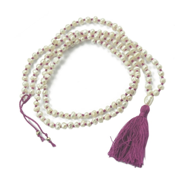 Collar de Perlas Artificiales Sunnimix Cadena Anudadas Colgante Borla Violeta
