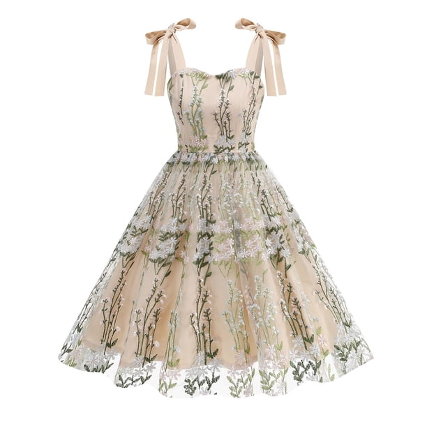 Vestido Corto de Verano, Malla de Manga Corta Bordado Pastel Retro para el Desgaste Casual, Fiesta Y Primavera