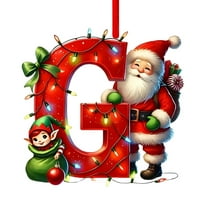 26 Letters Christmas Ornament, Christmas Surprise Gift Ornament Santa & Elf Design, A to Z Letters Alphabet Ornament, Red Bow Wreath Decoration Letter Ornaments, Last Name Decoration Ornaments-G