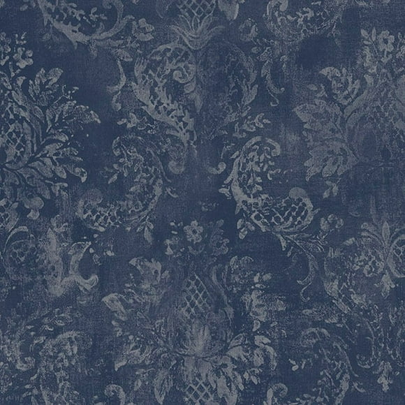 Stripes And Damasks, Classic Damask Stripes Blue Wallpaper Roll