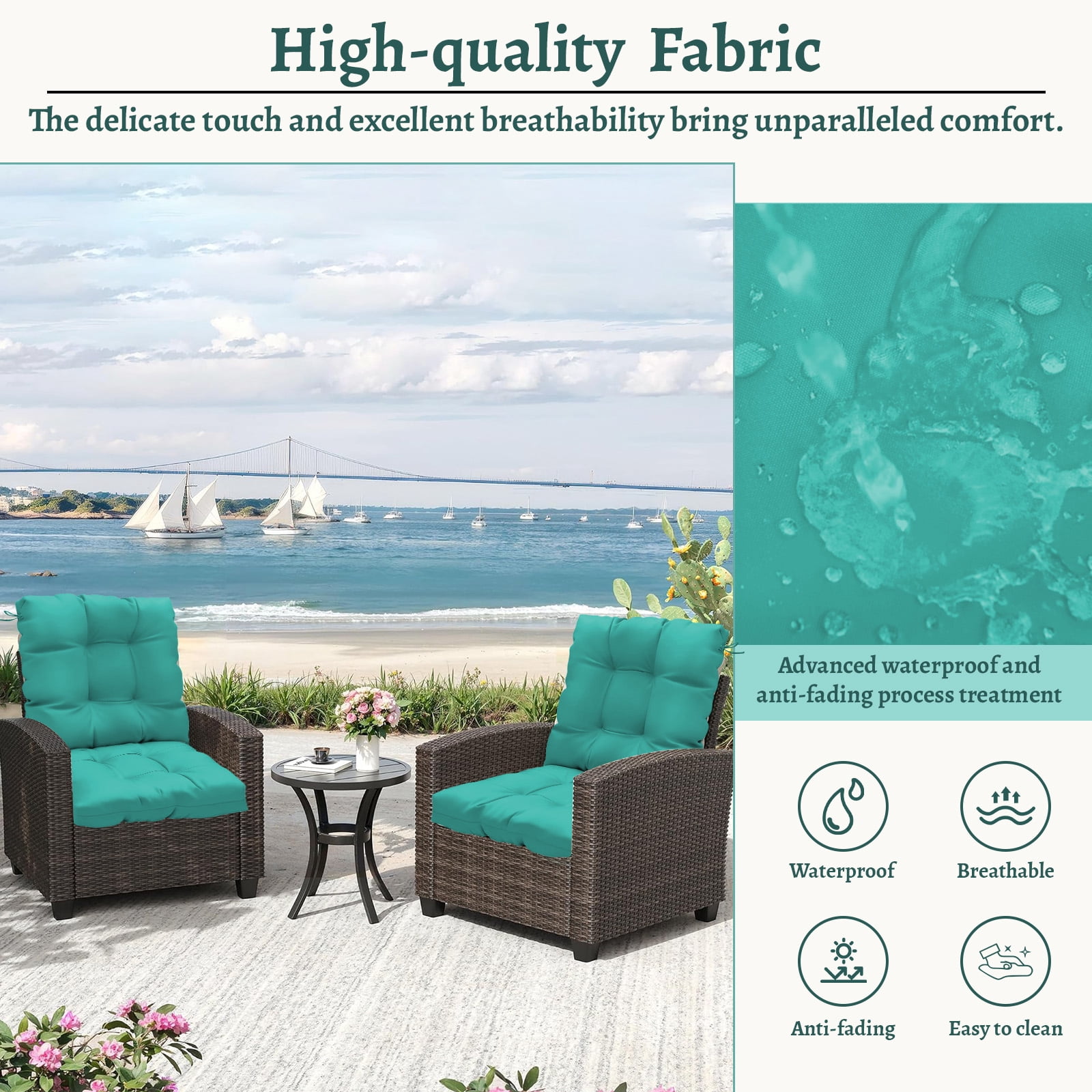 Outdoor High Back Chair Cushions Set of 2, 42"x21"x4" Tufted Waterproof Patio Cushion for Rocking & Dining Chairs, Soft Seat Pad with Ties, Fade-Resistant Indoor Outdoor Use