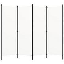 Folding Room Divider, 79x71 White Fabric, Black Iron Frame, 4 Panels