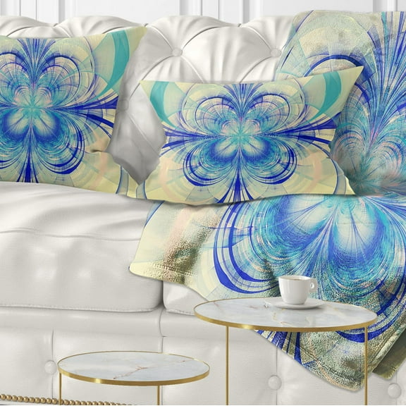 Designart Blue Fractal Flower Pattern - Floral Throw Pillow - 12x20