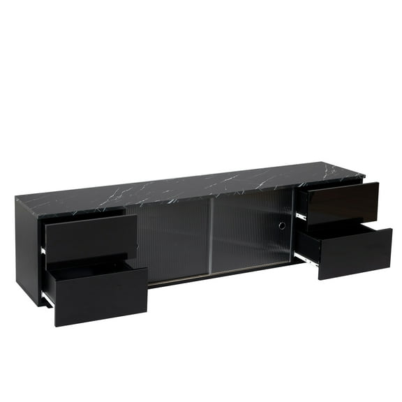 LegaHome TV Stands for 65 Inch TV, Faux Marble TV Console Table with 4 Storage Drawers, Entertainment Center High Gloss TV Cabinet for Living Room, Black
