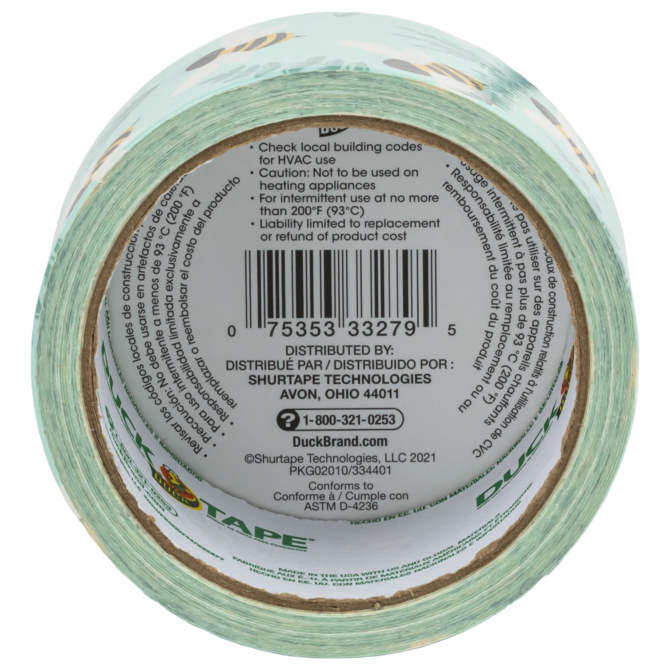 (3 pack) Printed Duck Tape Brand Duct Tape, 1.88 in. x 10 yd., Botanical Bees