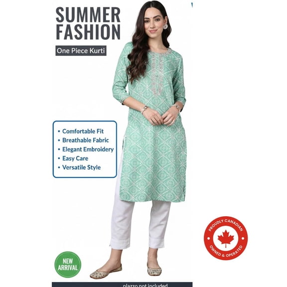DWEEP SARA Women’s Sea Green Cotton Blend Bandhani Printed Straight Kurta – Traditional Indian Tunic | 3/4 Sleeves | Festive & Casual Wear, L-40