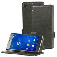 Sony Xperia Z3 Wallet Case - VENA [vFolio] Slim Fit Vintage Leather Flip Stand Wallet Case with Card Slots for Sony Xperia Z3 (Gray)