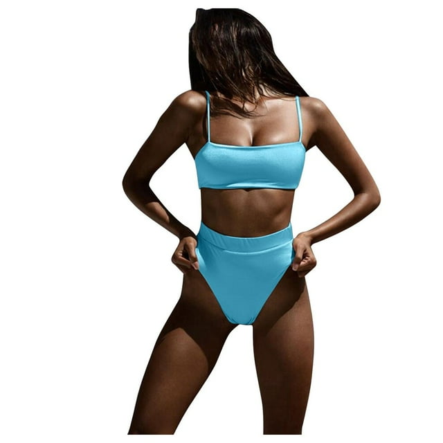 Two Piece Bathing Suit Swimsuits Bandeau High Waisted Bikini Tops for Women