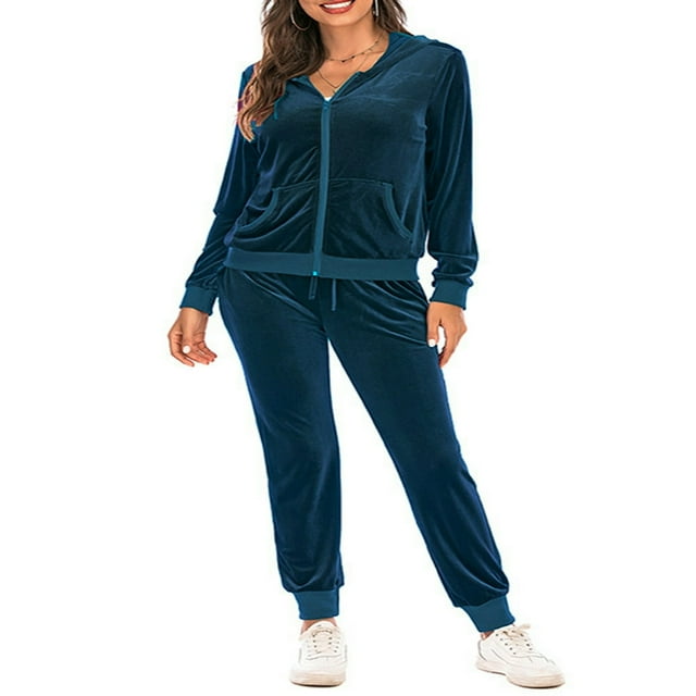 Ladies 2 Piece Tracksuits with Zipper Hoodie Sweatshirt and Sweatpants