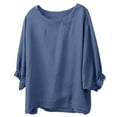 thumbnail image 4 of Yubnlvae Haut Bleu pour Femme, Coupe Ample, Col Rond, Grande Taille, Manches Cinq Points, 4TG, 4 of 4