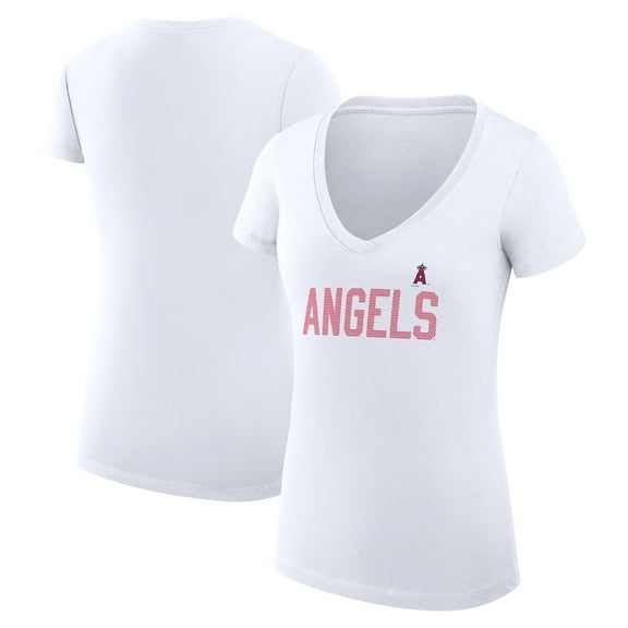 Women's G-III 4Her by Carl Banks White Los Angeles Angels Super-Slim Fit Lightweight Dot Print V-Neck T-Shirt