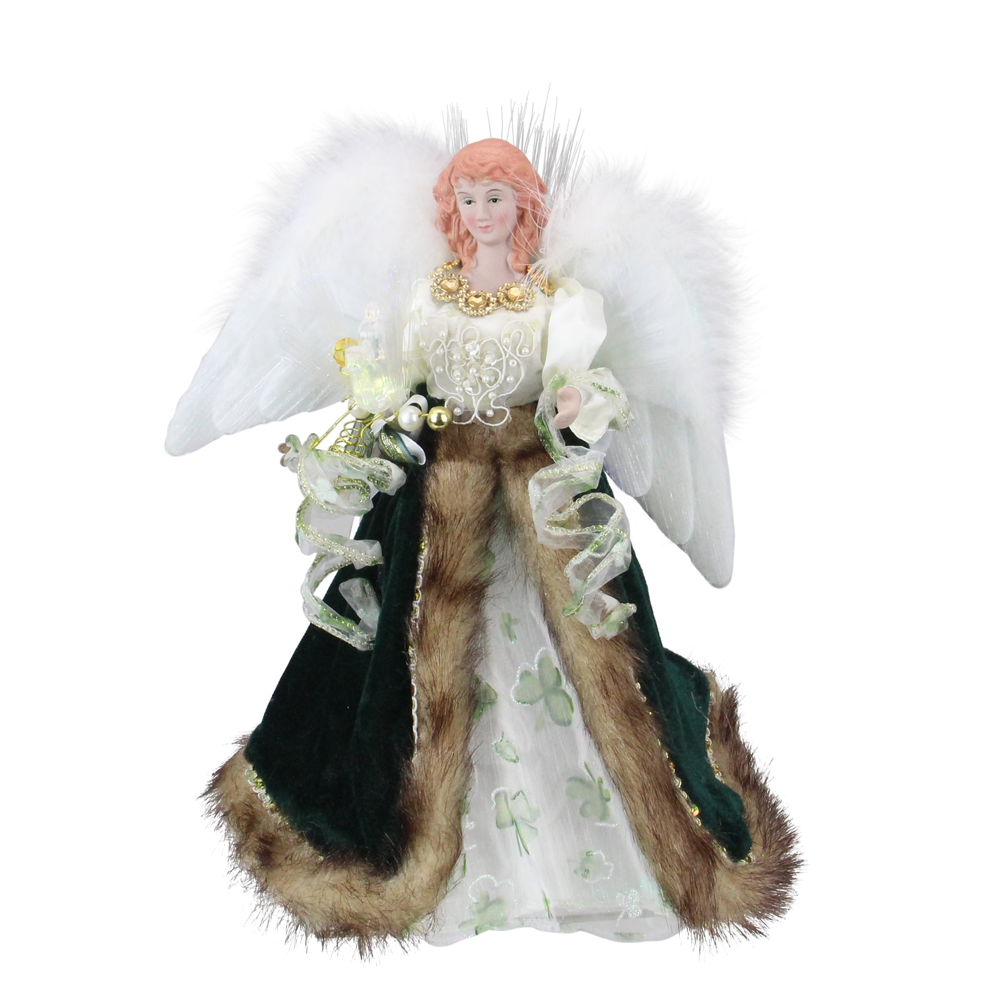 12" Irish Shamrock Fiber Optic Angel Wings Christmas Tree Topper