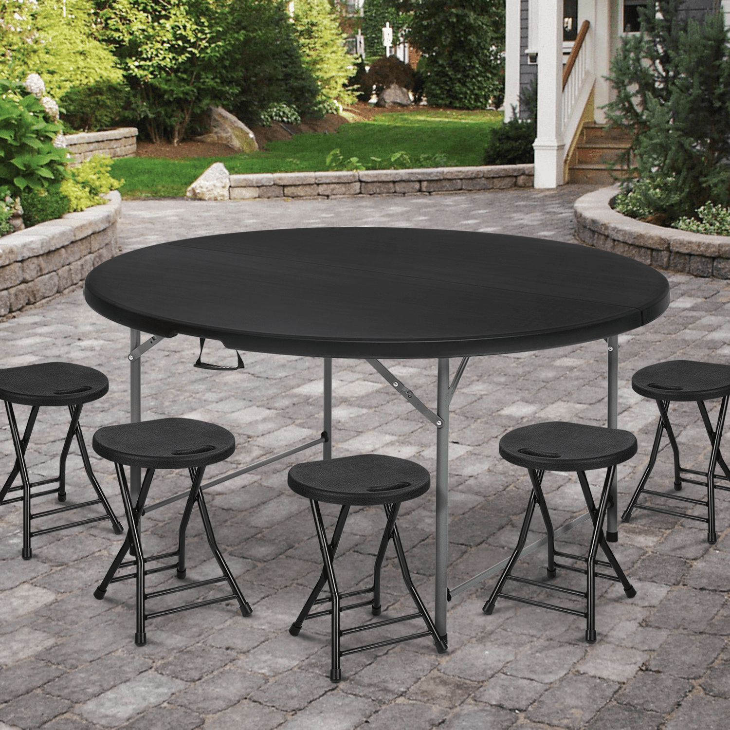 MoNiBloom 5.5ft Round Folding Table for Indoor Events Cookouts Portable Foldable Black Walmart