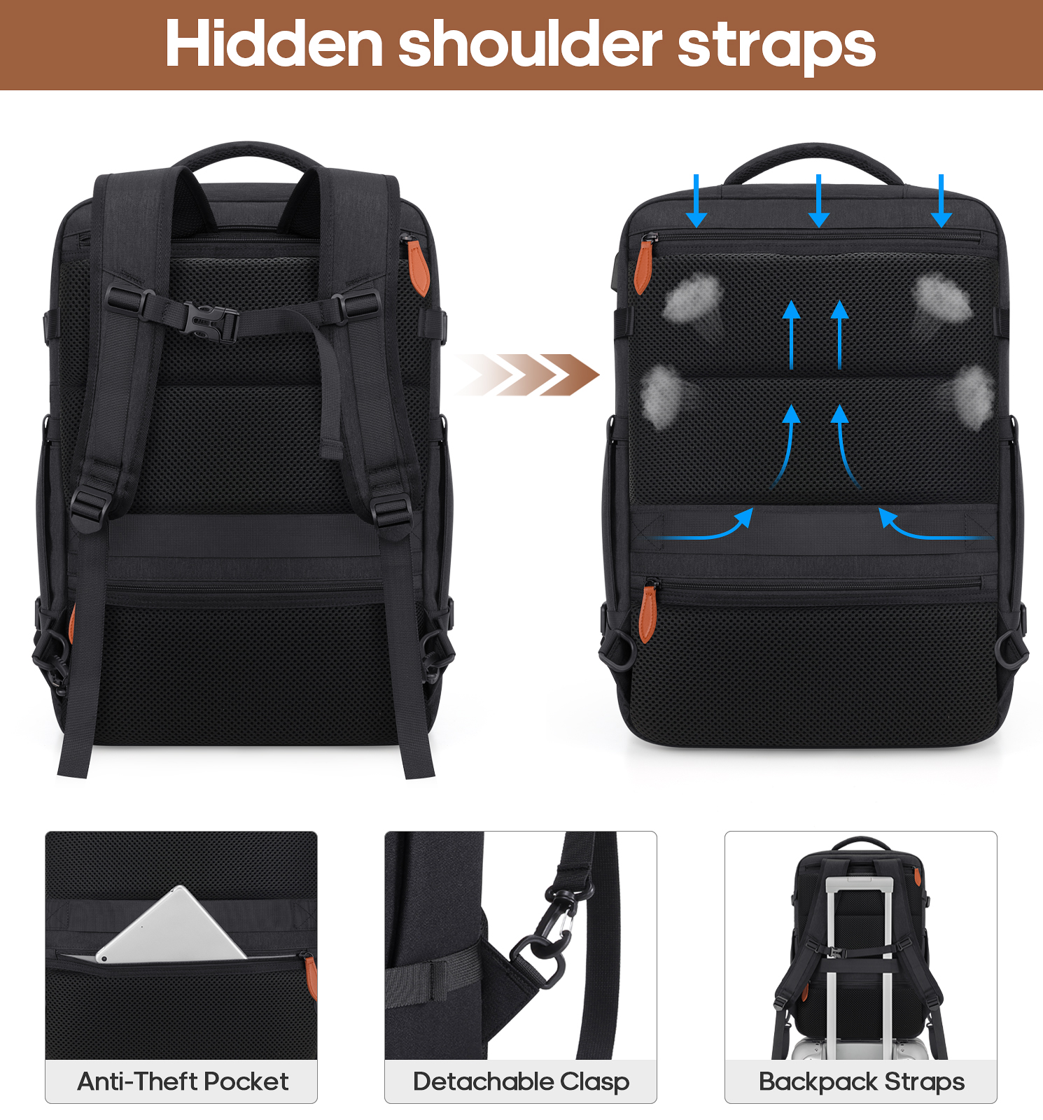 UKEIN 42L Expandable Travel Backpack with Packing Cubes photo 6