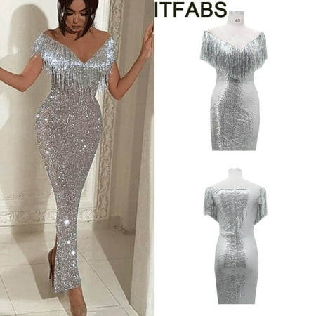 2019Women Sexy Deep-V Bodycon Dress Off Shoulder Long Sleeve Cocktail ...