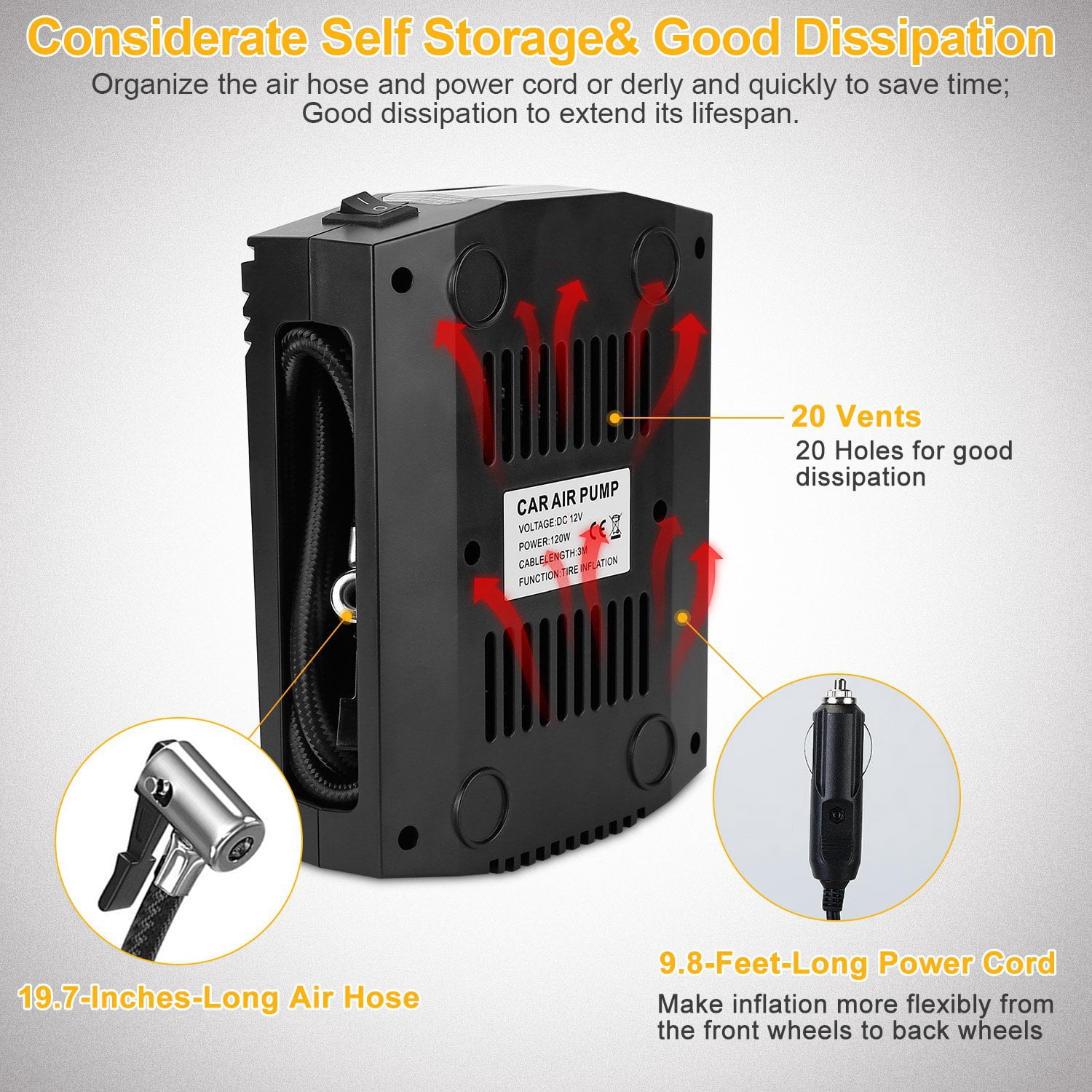 Tire Inflator Car Accessories TeqHome 150PSI Portable Air Compressor Air Pump for Car Tires 12V DC Auto Pump with Digital LCD Display for Bicycle Balls