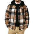 thumbnail image 2 of Thousandth Men's Hooded Plaid Flannel Shacket Trendy Long Sleeve Button Down Coats Casual Loose Fit Shirt Jacket for Fall Daily Wear, 2 of 8