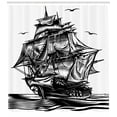 thumbnail image 3 of Ambesonne Pirate Ship Shower Curtain, Nautical Line Art, 69"Wx75"L, Black White, 3 of 3