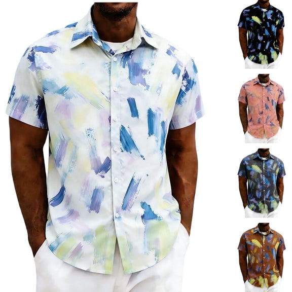 oelaio Funky Hawaiian Shirt for Men Short Sleeve Casual Button Down Shirts Summer Beach Vacation Shirt Brown L