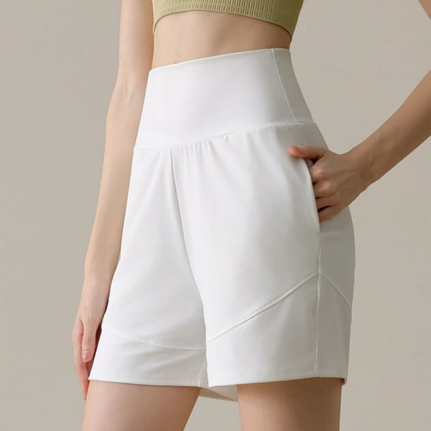 Puntoco Pantalones cortos deportivos para mujer, de verano, lisos, con bolsillos, cintura alta, informales, deportivos