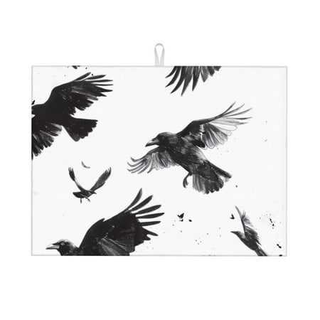 

Adobk Monochrome Flying Ravens Print Microfiber Dish Drying Mat Baby Bottle Drying Mat Kitchen Counter Dish Mat Super Absorbent
