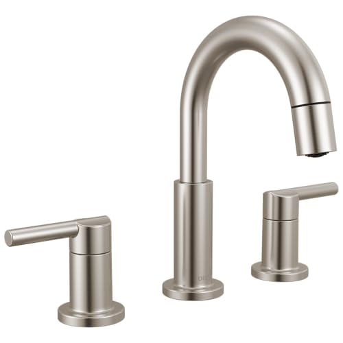 Delta Faucet Nicoli Pull-Down Widespread Bathroom Faucet, Brushed Nickel Bathroom Sink Faucet, Bathroom Faucet with Pull Out Sprayer, 3-Hole Bathroom Faucet, Stainless 35749LF-SSPD