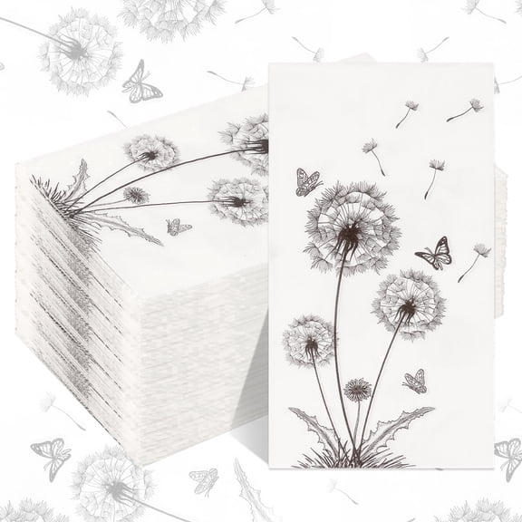 120 Sheet Dandelion Print Paper Napkins, Guest Towel for Bathroom Paper Napkin for Dinner Party Kitchen Floral Design Disposable Paper Hand Towel for Guest Party Supply (4.3 x 7.9 Inch)