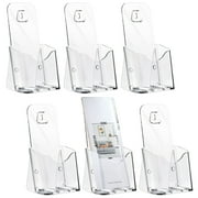 6 Pack Clear Brochure Holder Wall Mount - Pamphlet Display Stand, Mounted Flyer Rack for Menu, Cards, Restaurants, Small Business, Classroom (4x8x3 In)