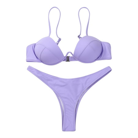 Inevnen Women s 2 Piece Bikini Set High Cut Push Up Underwire Bra Bathing Suit