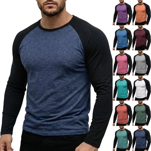 ZACPNCV Men Raglan Long Sleeve T-Shirts Crew Neck Color Block Contrast Slim Fit Casual Basic Tee Shirts Mens Soft Sports Pullover Tops Olive Green