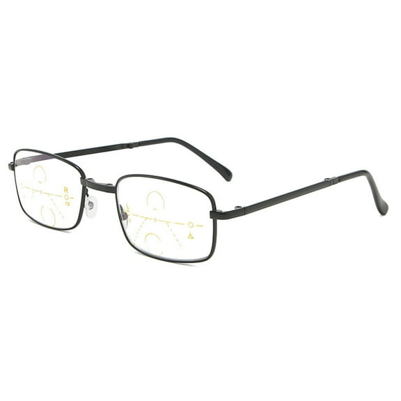 Men Portable Folding Reading Glasses Male Progressive Multi-Focus Anti Blue Light Foldable Presbyopic Eyeglasses Metal Black Readers with Case 1.50