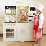 Tiny Land Wooden Play Kitchen for Kids with Chef Hat & Apron, Pretend Kitchen Set with Ice Maker, Coffee Maker & Microwave, Ages 3+