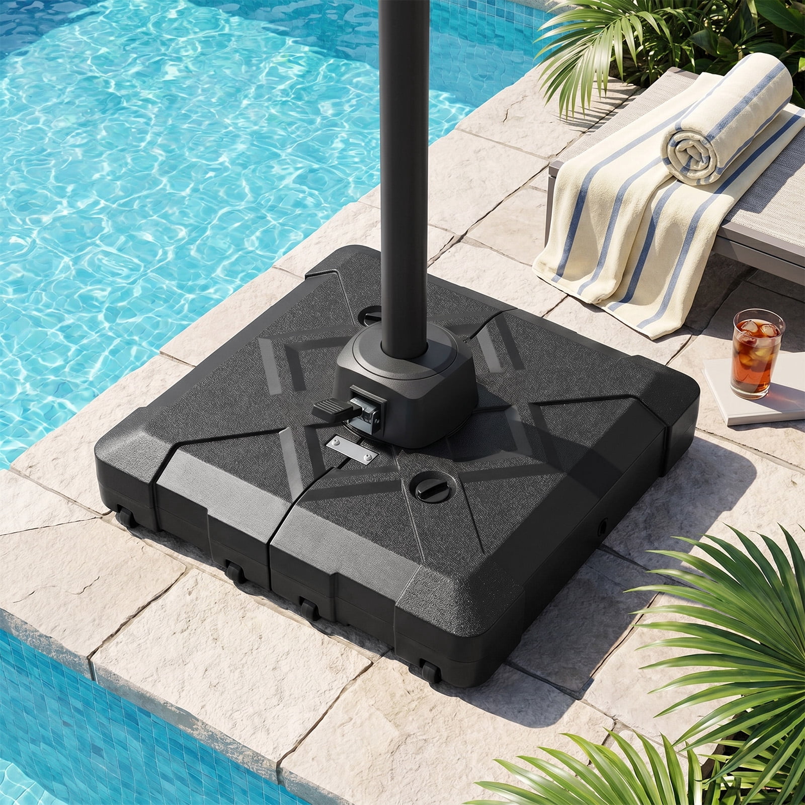 Costway Cantilever Patio Umbrella Base with 4 Wheels,348 LBS Water & Sand Fillable Stand