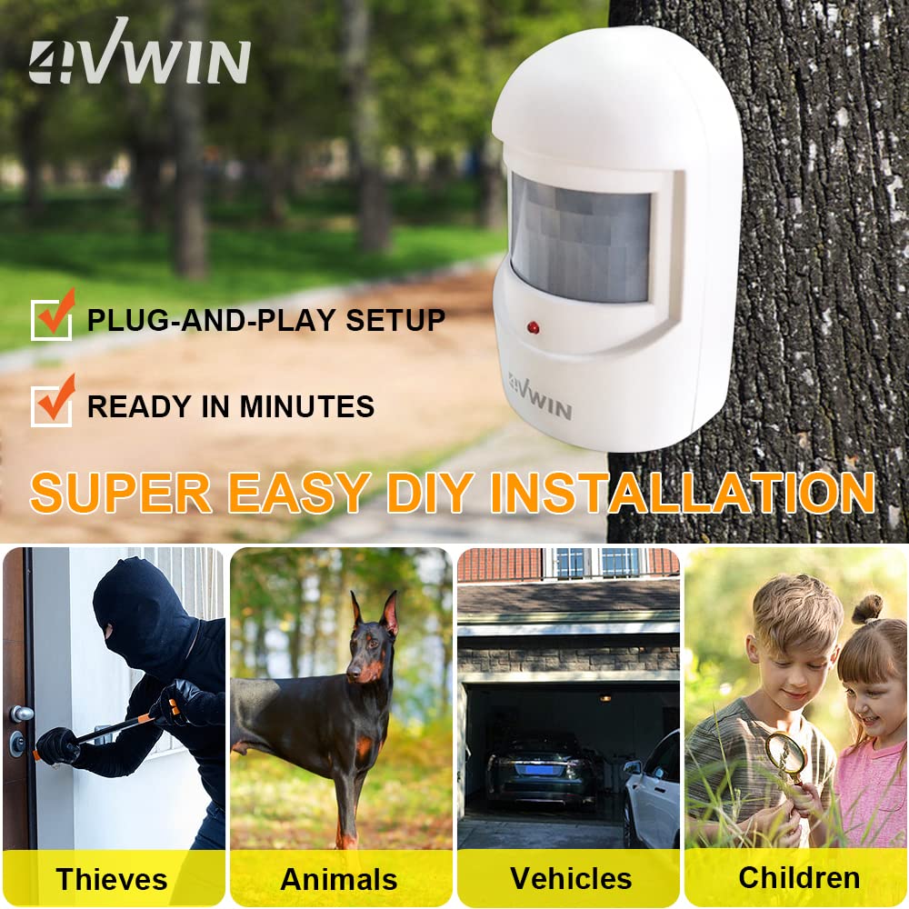 6Pcs Multifunctional Alarm Wireless Outside, Motion Sensor Alarm, Extra Loud Chimes Home Security Alarm System with 1 Receiver 2 Weatherproof Infrared Sensors Protect Indoor/Outdoor Property