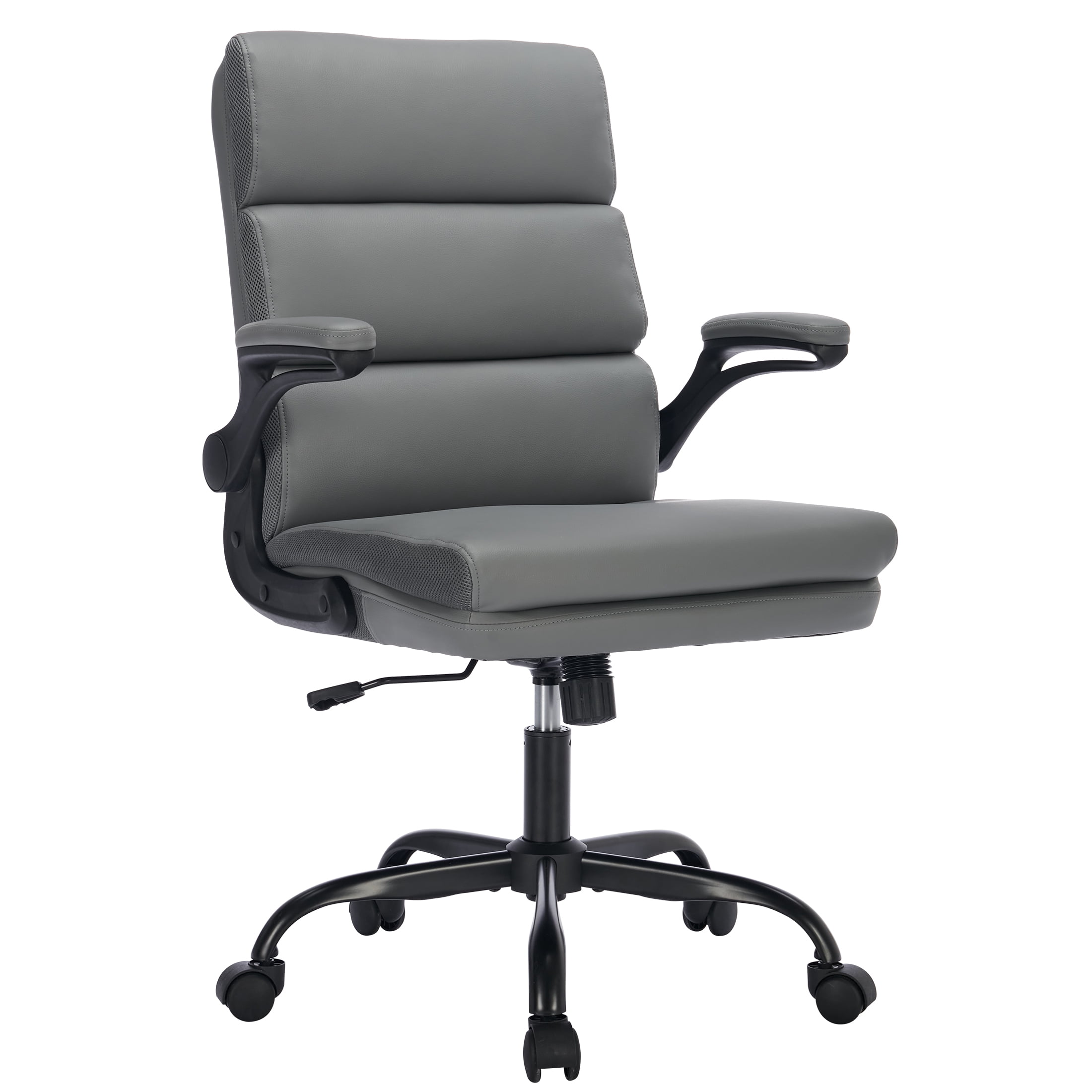 TMV Ergonomic Executive Desk Chair - PU Leather Adjustable Arm Swivel Office Chair for Vanity Desk, Home & Executive Desk,Grey