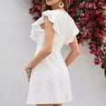 thumbnail image 4 of Fashion SMihono Women's Eyelet Embroidery A Line Dress Summer Fashion Short Sleeve Crew Neck Ruffle Trim Short Dresses White S, 4 of 7