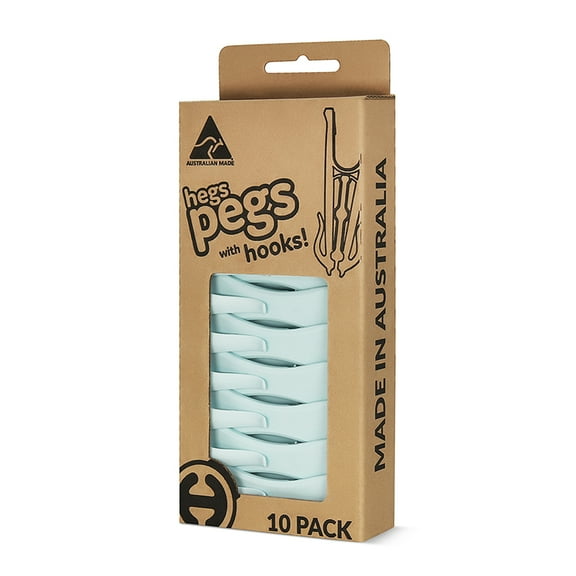 Hegs 10-Count Stainless Steel Clothespins with Hooks, Pastel Blue. Different colors available!