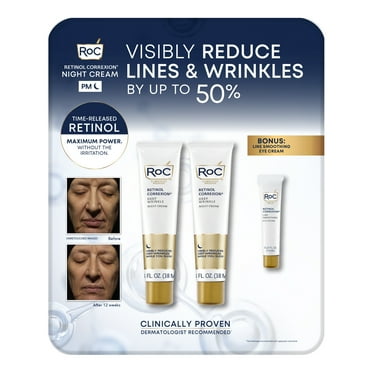 RoC Skincare Retinol Correxion Deep Wrinkle Anti-Aging Night Cream, 0.5 oz., 2 Pk   Bonus Eye Cream