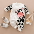 thumbnail image 3 of PatPat 100% Cotton Cow Print Long Sleeve White Baby Jumpsuit,Newborn Girl Boy Snap Closure Bodysuit Romper,0-12Month, 3 of 8