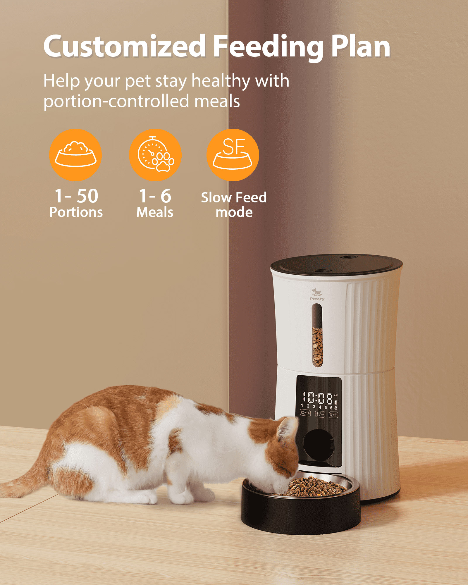 Petory Timed 4L Automatic Cat Feeder with Dual Power Supply for Cats and Small Dogs