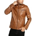 thumbnail image 3 of WULFUL Men's Stand Collar Leather Jacket Motorcycle Faux Leather Jackets Outwear, 3 of 6