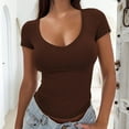 thumbnail image 2 of Women Solid Basic Tops Summer Short Sleeve Deep V Stretchy Slim Fitted Y2K T Shirts Fashion Going Out Layer Shirts, 2 of 6