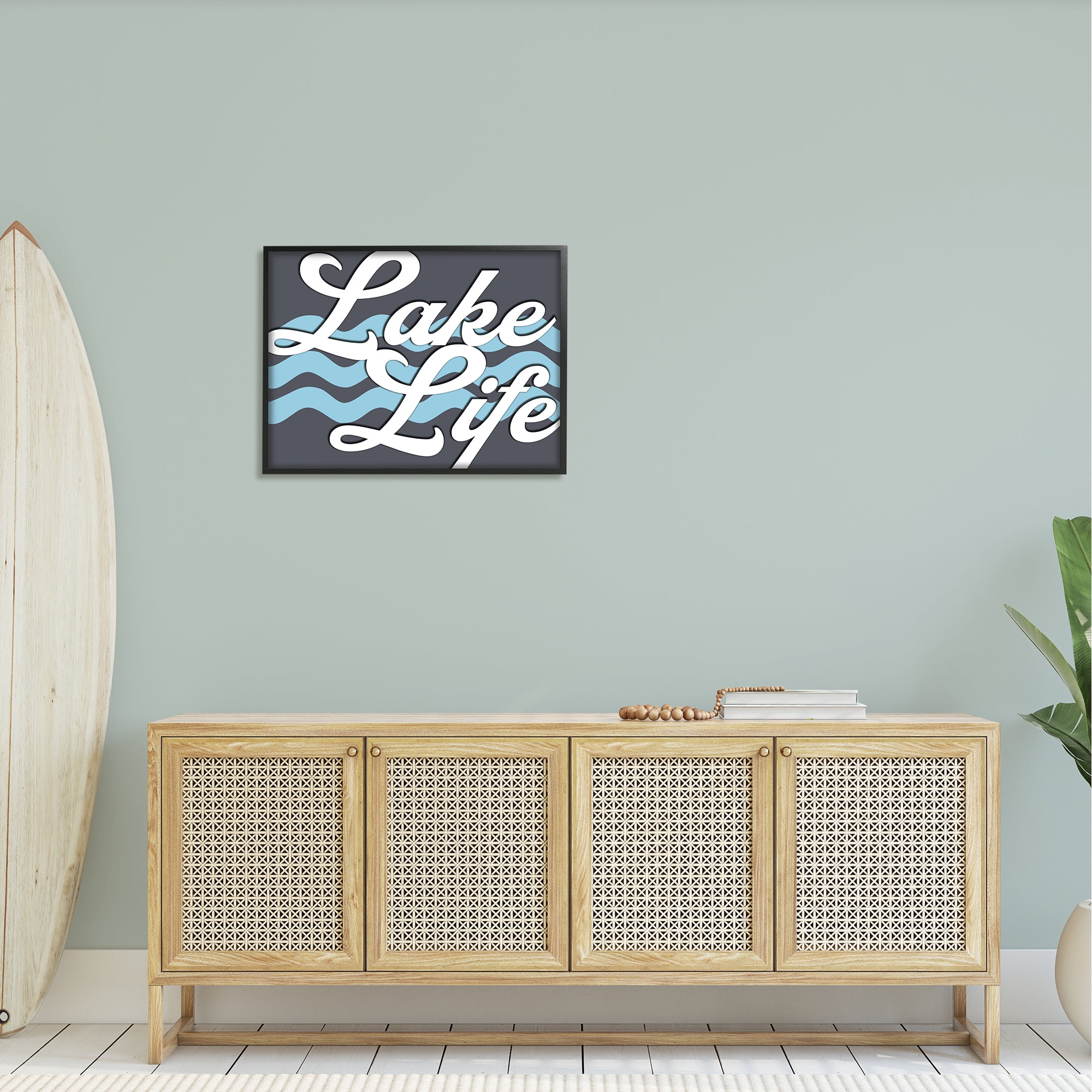 Stupell Lake Life Water Waves Phrase Landscape Painting Black Framed Art Print Wall Art