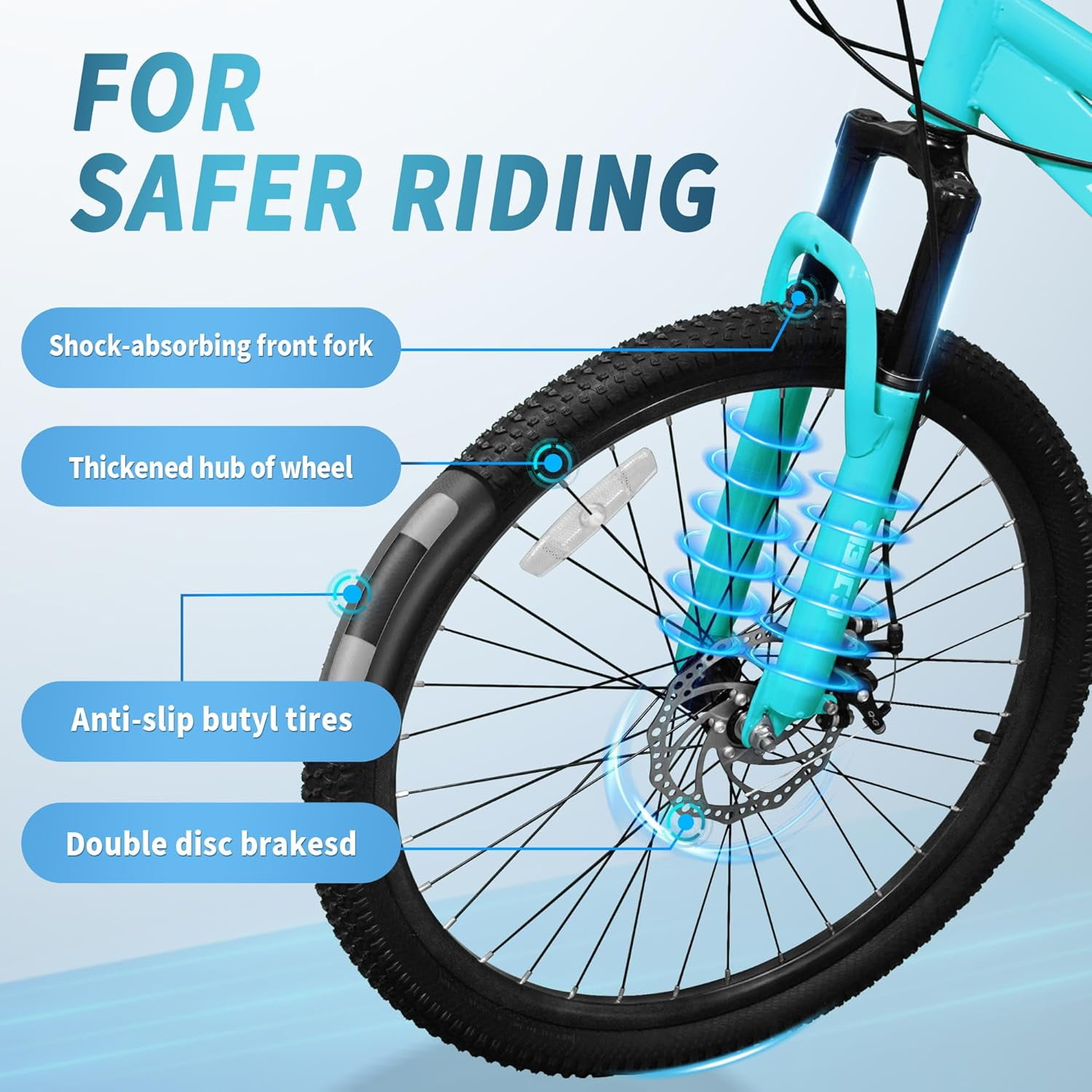 24 Inch Mountain Bike for Kids, Akaber Bicycles for Boys Girls 6-14 Years, 7 Speed Gears, Suspension Fork, Dual Disc Brakes, Anti-Slip Tires