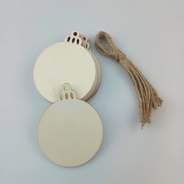Adornos de madera para árbol de Navidad, adornos colgantes de corazón redondo, forma de campana de copo de nieve para decoración de árbol de Navidad DIY, 10 piezas