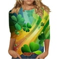 thumbnail image 2 of Xdegoge St Pattys Shirts Women Clover Print 3/4 Sleeve T-Shirt, Green Irish Holiday Casual Tops, 2 of 6