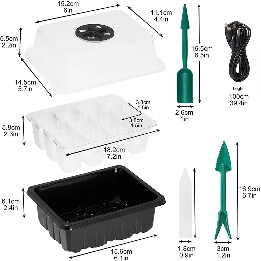 Seed Starter Trays Kit Seedling Trays Seed Starter Tray with Dome and Light Greenhouse Growing Trays Plant Germination Trays with Holes 60 Cell 5 Pack/set