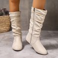 thumbnail image 5 of Women's Extra Wide Calf Knee High Slouchy Boots, Wide Width Tall Boots with Flat Heel Side Zipper Beige 7.5(40), 5 of 5